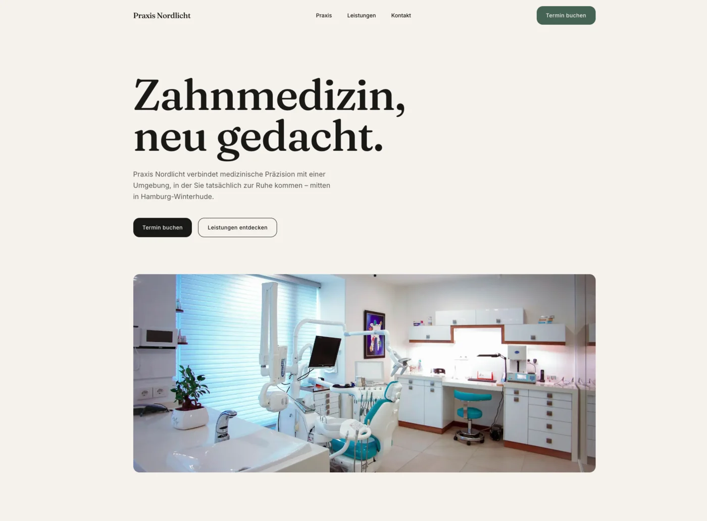 Startseite der Praxis Nordlicht mit Hero-Text und Praxisaufnahme
